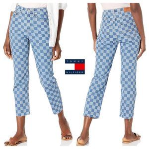 NWT $99 TOMMY HILFIGER Women 26 Checkered Cropped Straight Leg High Rise Jeans